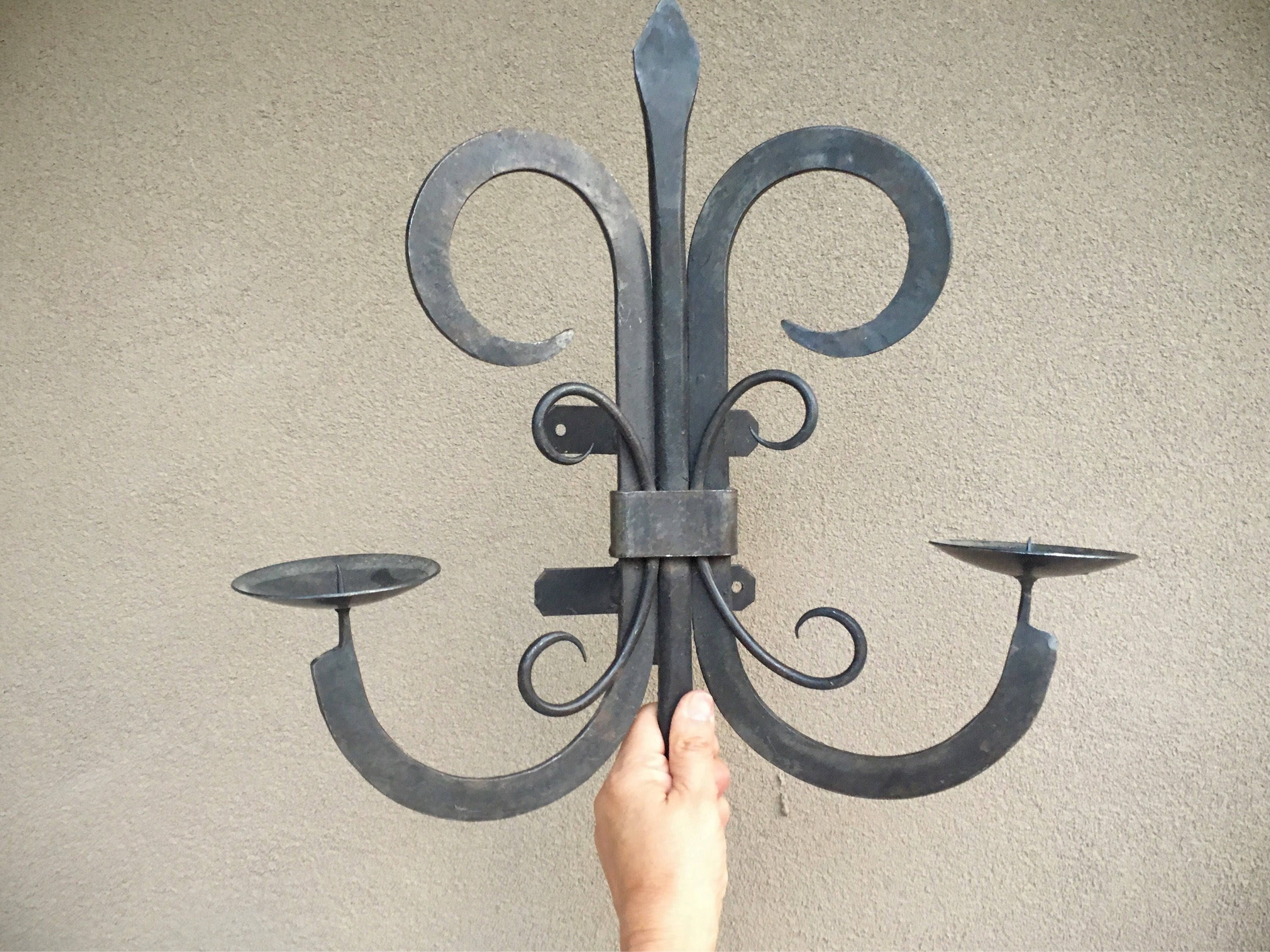 Vintage Mexican rustic candle sconce, wall mounted wrought iron candle
