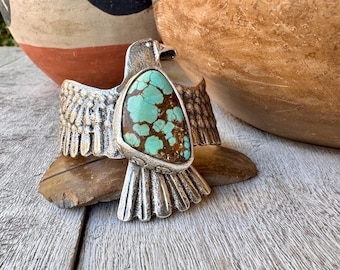 Turquoise Sterling Silver Tufa Cast Eagle Bracelet Approx Size 6 by Kewa Anthony Lovato