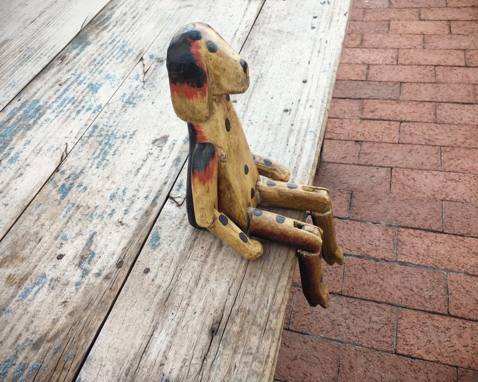 Carved and Painted Wood Dog Shelf Sitter, Indonesia Folk Art Shelf