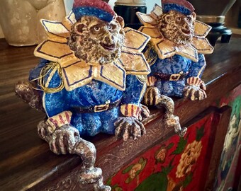 Vintage Pair of Flying Monkey Stocking Holder, Dept 56 Ornament Hooks, Christmas Decoration