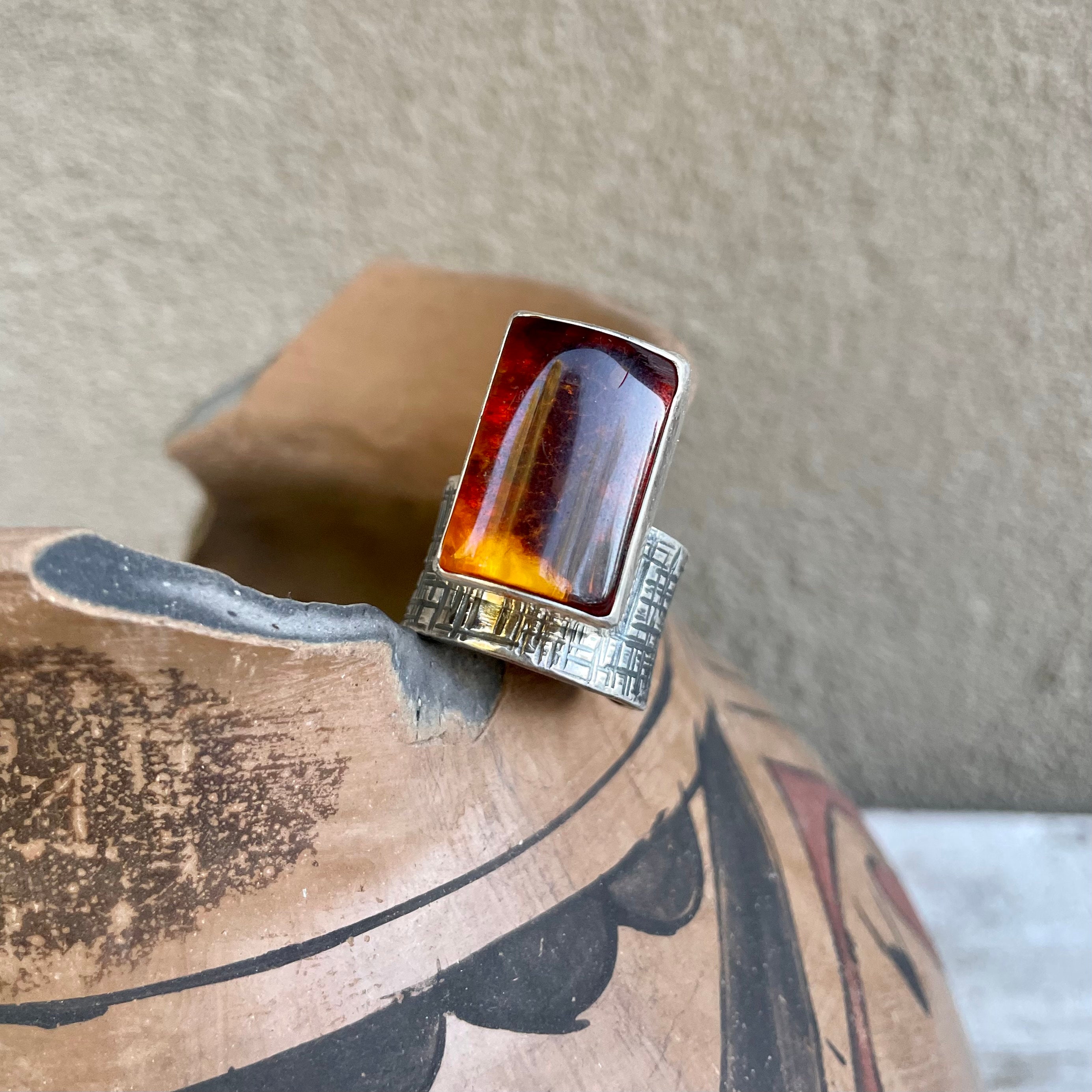 Round Amber Raised Bezel Ring Round Amber Raised Bezel Ring
