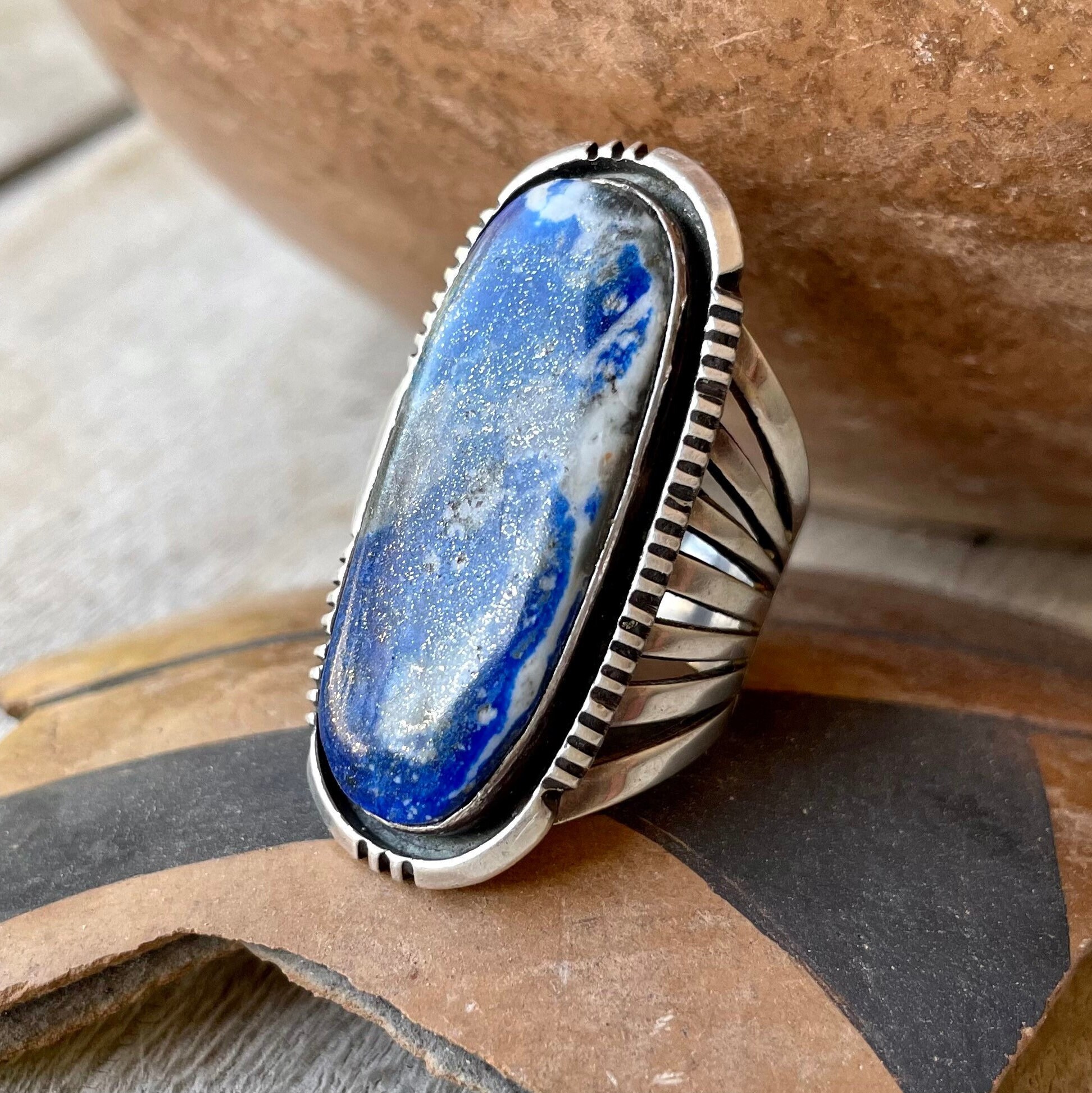 Navajo Wilbert Denetdale Large Sodalite Ring Approx Size 6.75 to 7