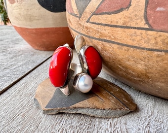 Lilly Barrack Red Coral Sterling Silver Ring Approx SZ 7.25 (Slightly Adj)