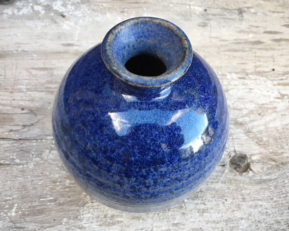 Blue Glaze Studio Pottery Bud Vase, Vintage Hand Thrown Weed Pot Dry ...
