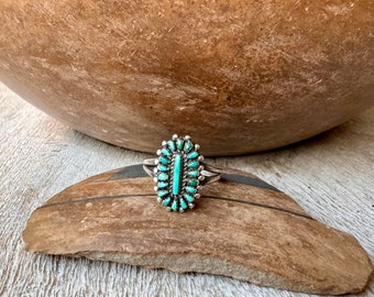 Vintage Tiny Signed Zuni Petit Point Turquoise Ring Size 7, Native American Indian Jewelry