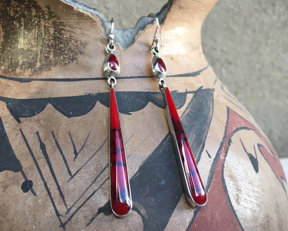 Vintage Mexican Jewelry Sterling Silver Earrings with Red Jasper