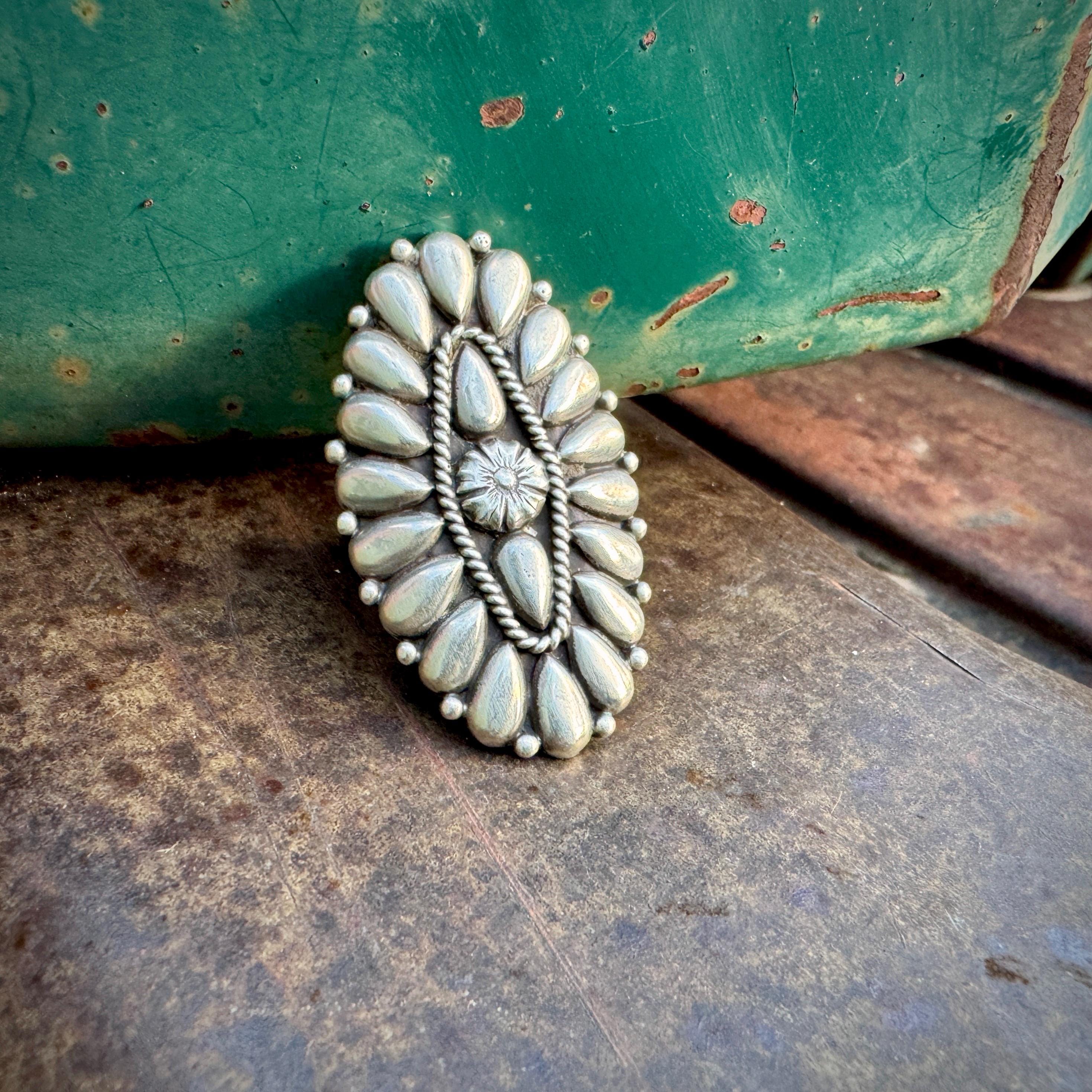 Navajo Thomas Jim All Sterling Silver Cluster Ring Approx Size 9