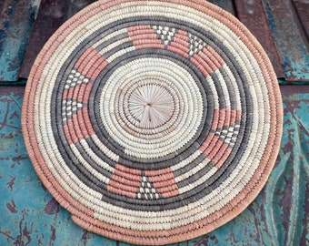 Vintage West African Coiled Shallow Flat Basket Mat of Hausa People in Nigeria, Bohemian Decor