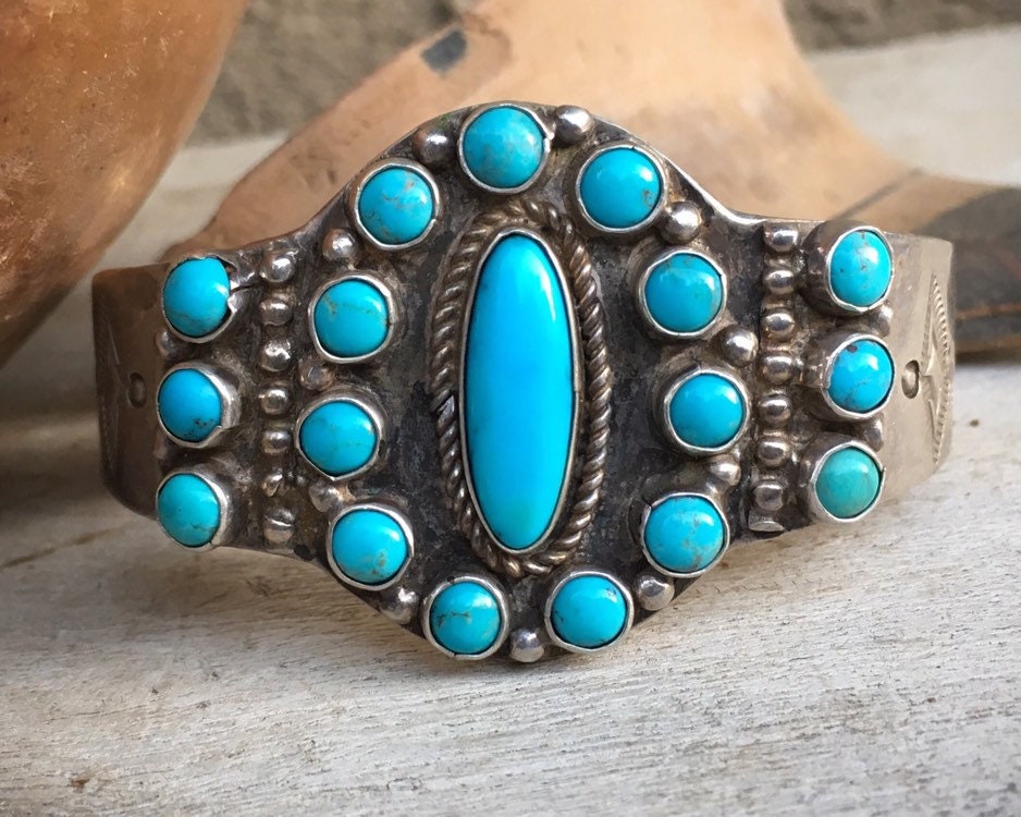 Old Original Silver & Turquoise Bracelet Navajo Indians 1940's Very Rare -  Tatem Telecom