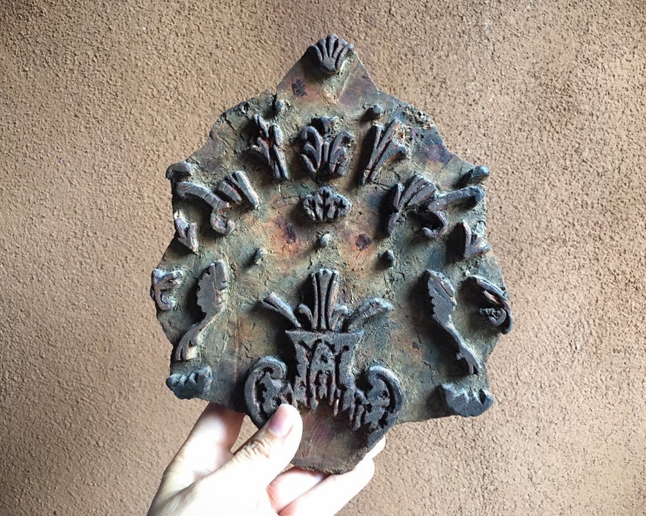 Antique Wood Block Printing Stamp Wall Hanging, Batik Stamp, Boho Decor Primitive Art