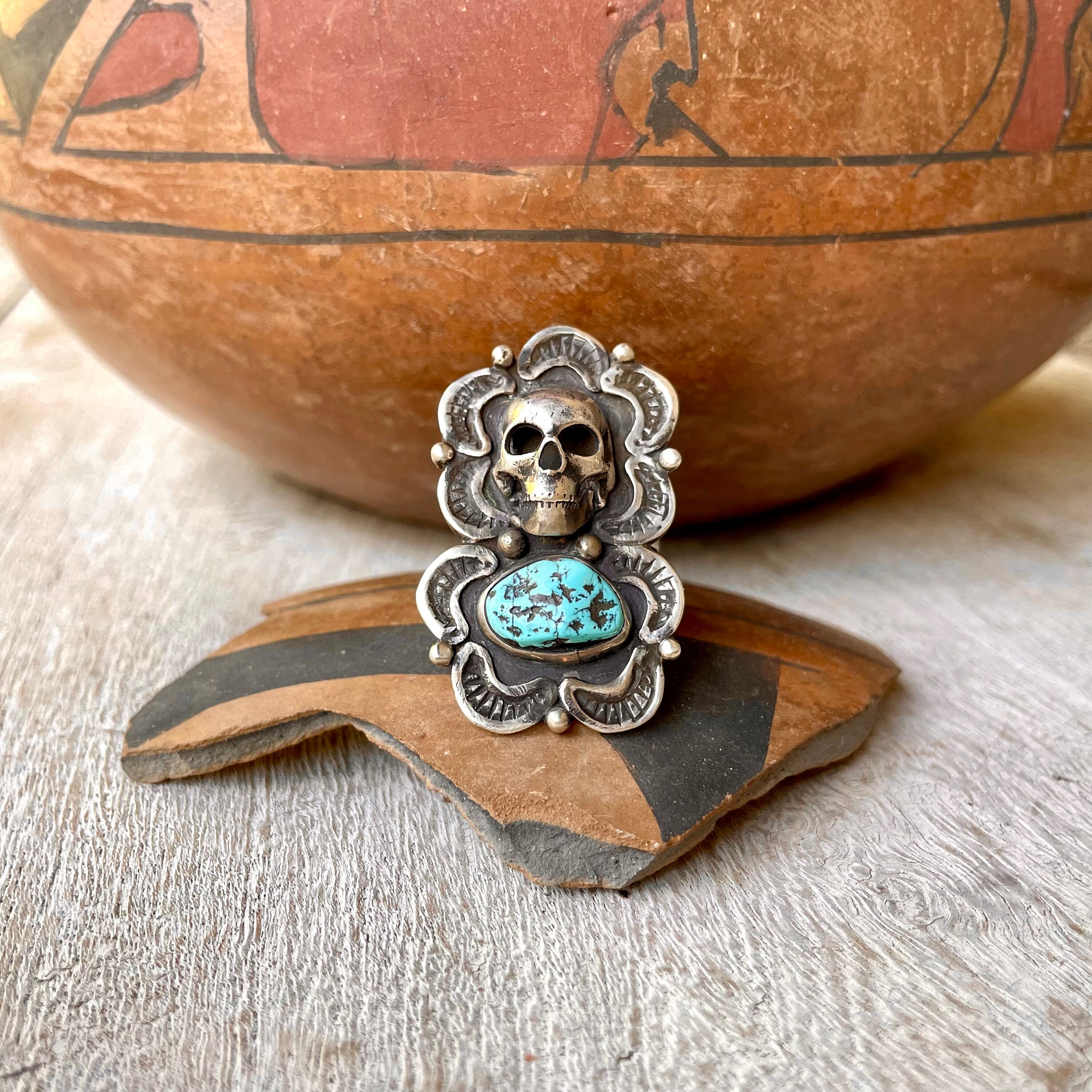 Skeleton Turqoise Vintage Sterling Silver Turquoise Skeleton Ring Size 9.25, Signed ...