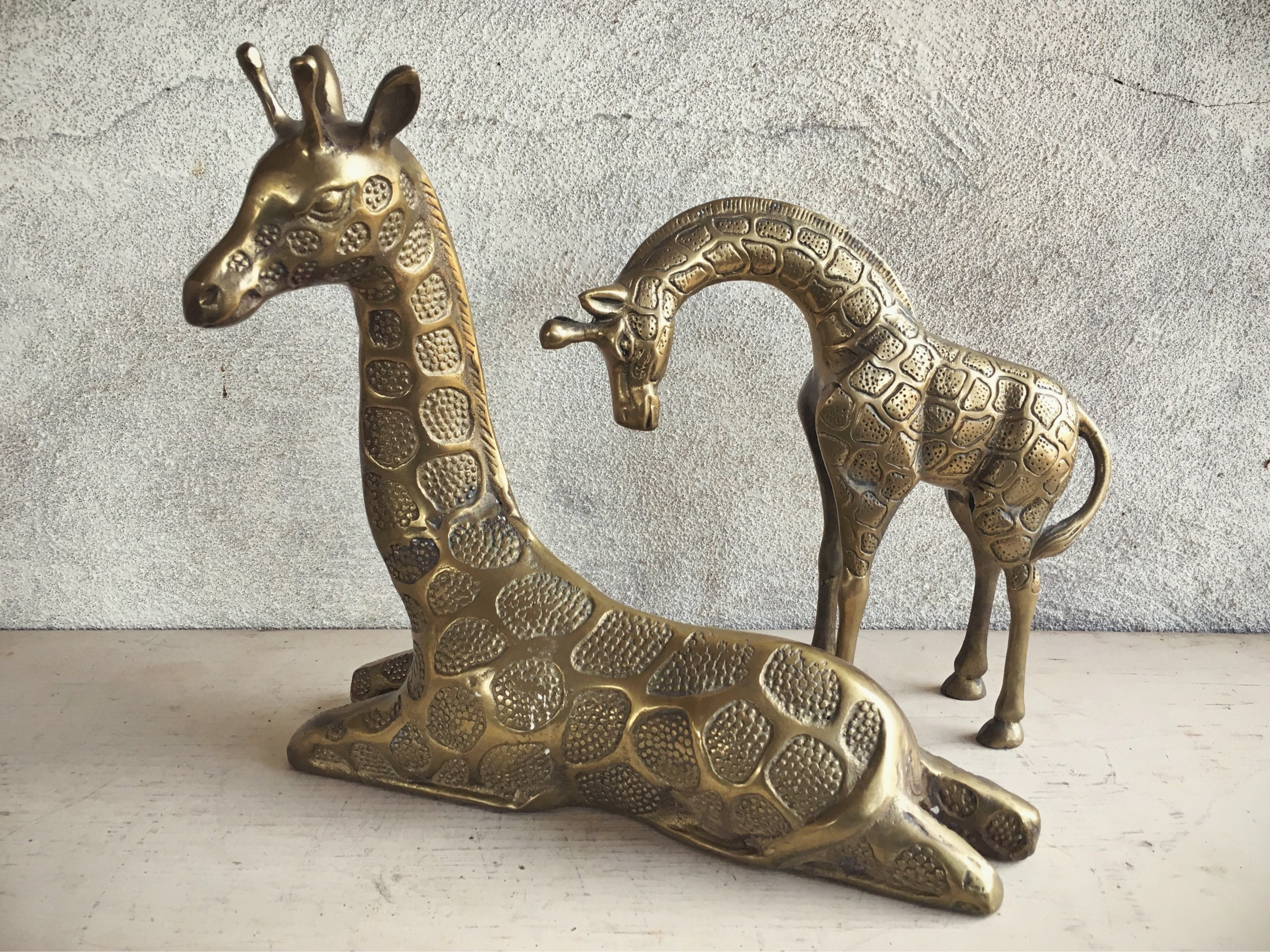 Midcentury Decor Brass Giraffe Statues, Brass Figurines, Brass