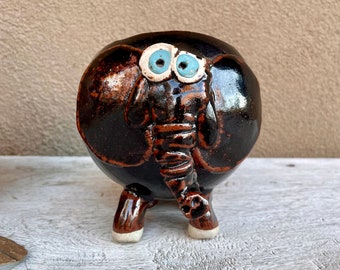 Vintage Art Studio Pottery Elephant Planter, 1970s Ceramic Art, Retro Gift, Memory Symbol