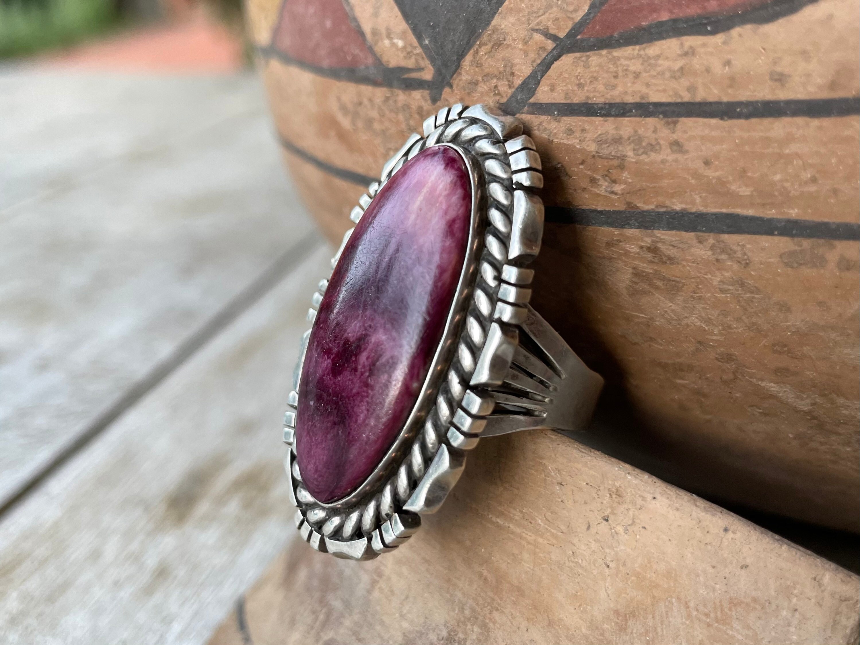 Unique Native American Navajo Signed Pink Shell Enormous Ring Unique Native American Navajo Signed Pink Shell Enormous Ring
