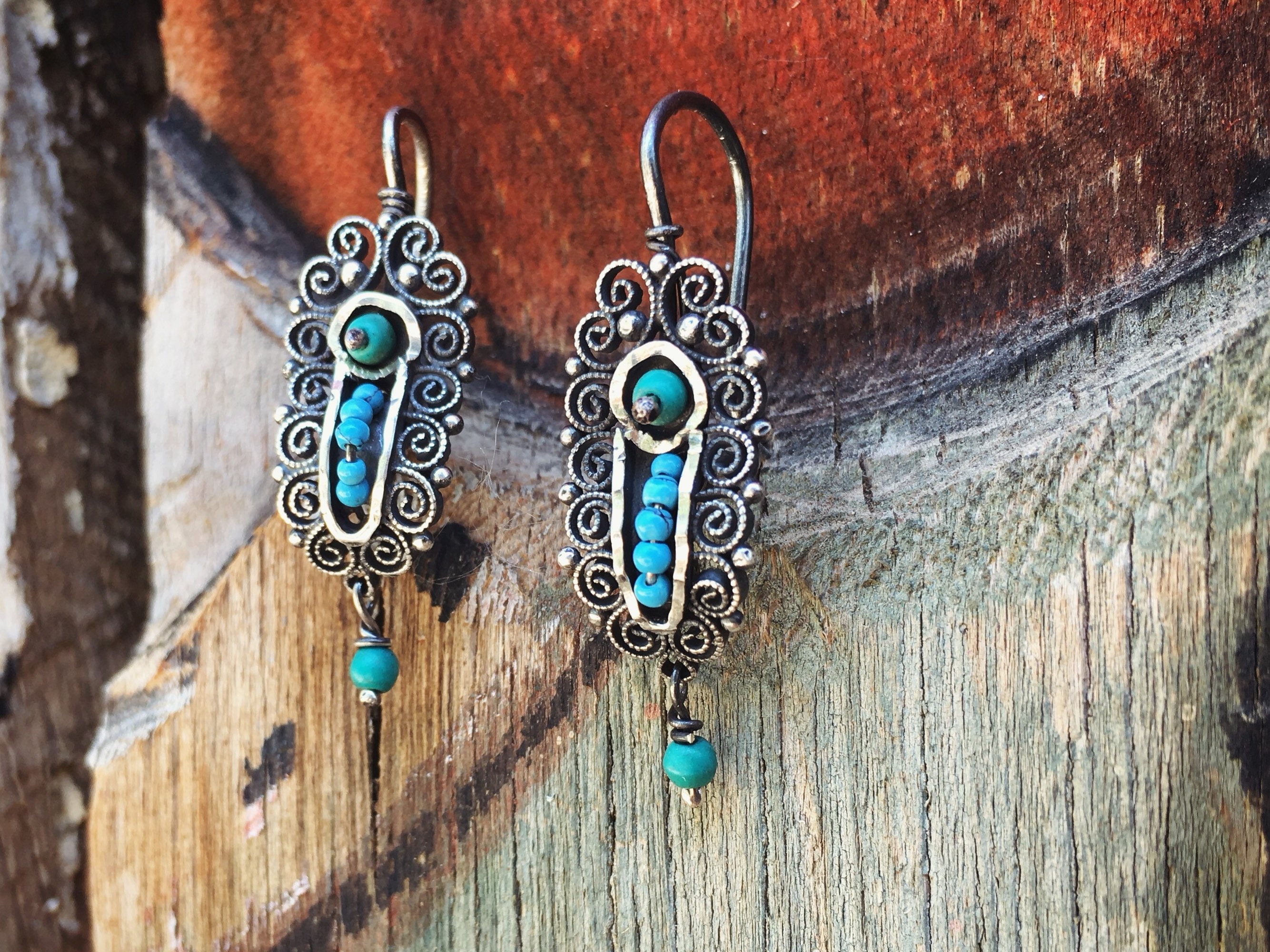 mexican solid silver earrings with amethyst and turquoise | Vintage Shop  Online