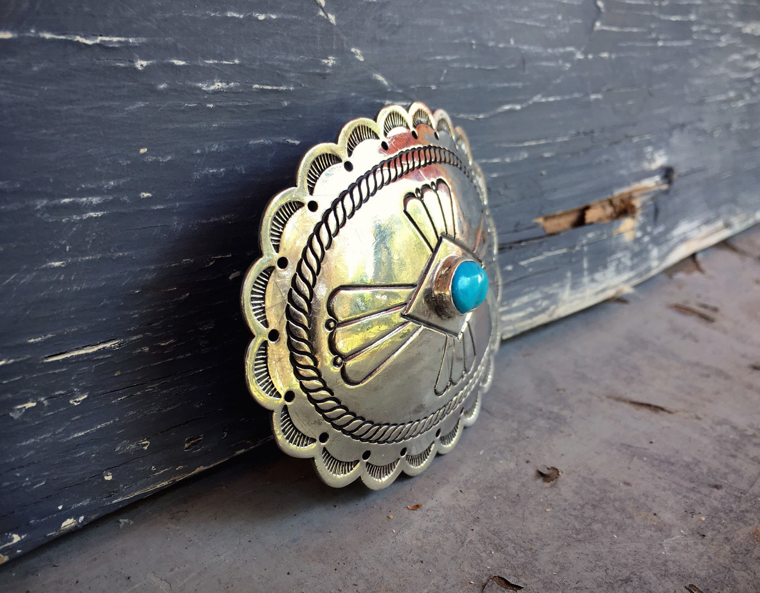 Vintage Belt Buckle for Men Southwestern Silver Turquoise Style, Native