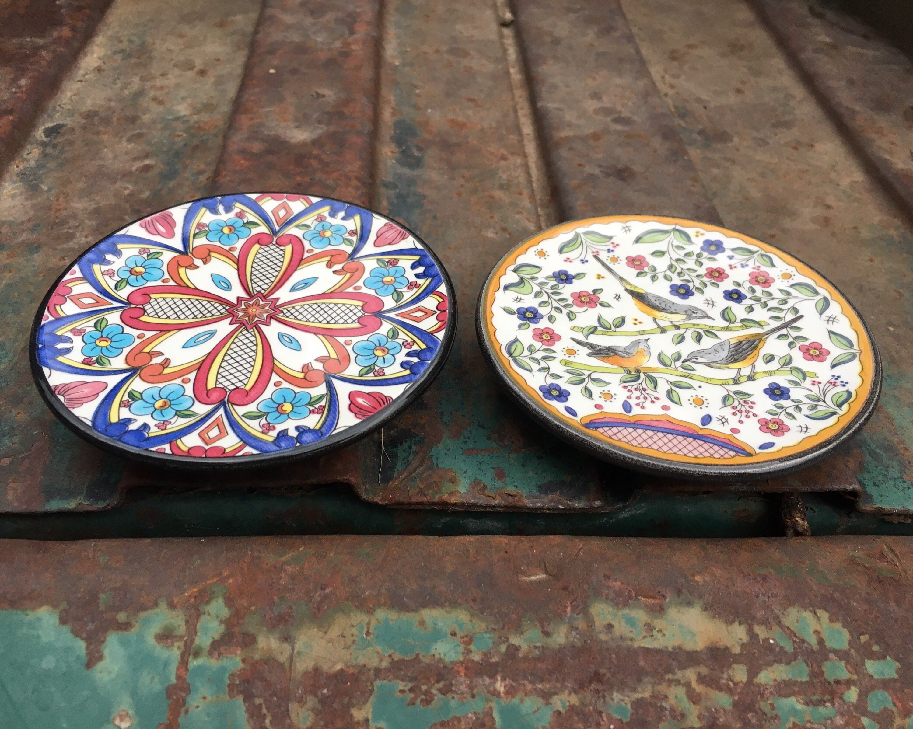 Two Handmade Spanish Miniature Wall Plates by Ceraplate, Blue and White