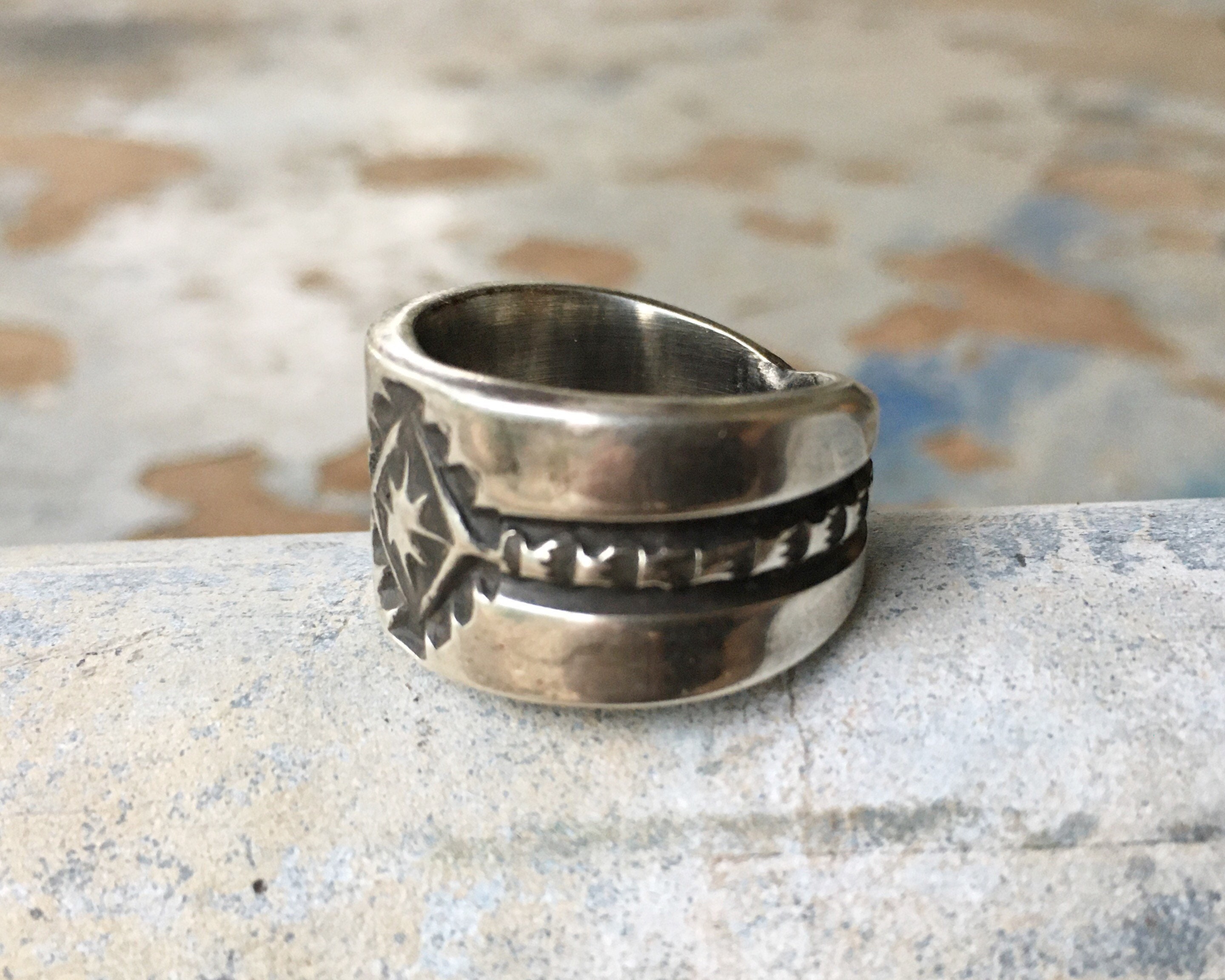 Navajo Elvira Bill Stamped Sterling Silver Cigar Band Ring Navajo Elvira Bill Stamped Sterling Silver Cigar Band Ring