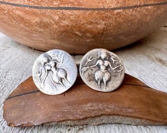 Sterling Silver Female Goddess Earrings, Vintage Bohemian Hippie Jewelry, Fertility Talisman