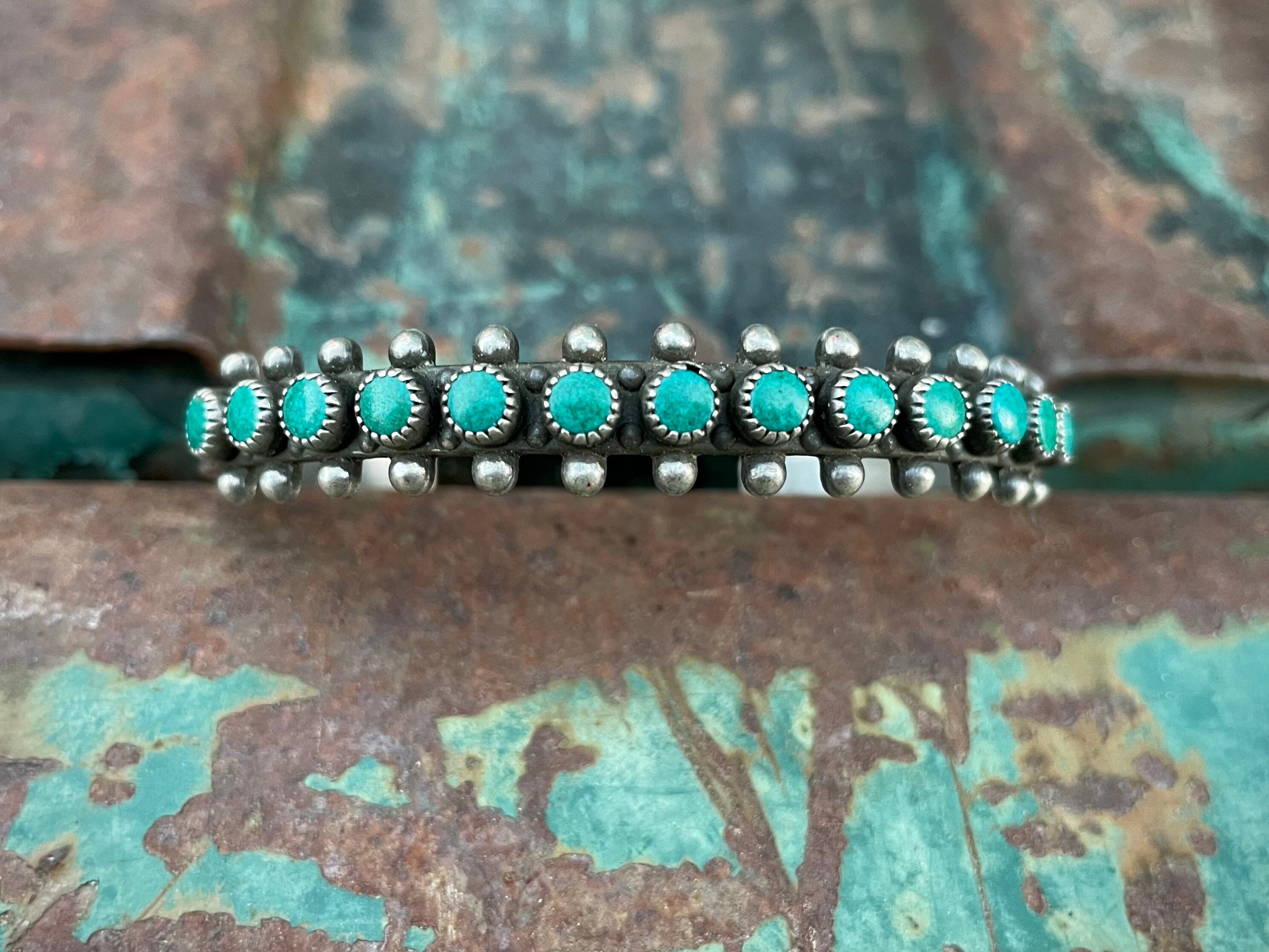 Fred Harvey Era Turquoise Snake Eye Bracelet for Small Wrist, Dainty