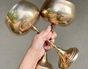 Pair of Vintage Brass Chalices Made in Korea, Wedding Toasting Goblets, Modern Rustic Home