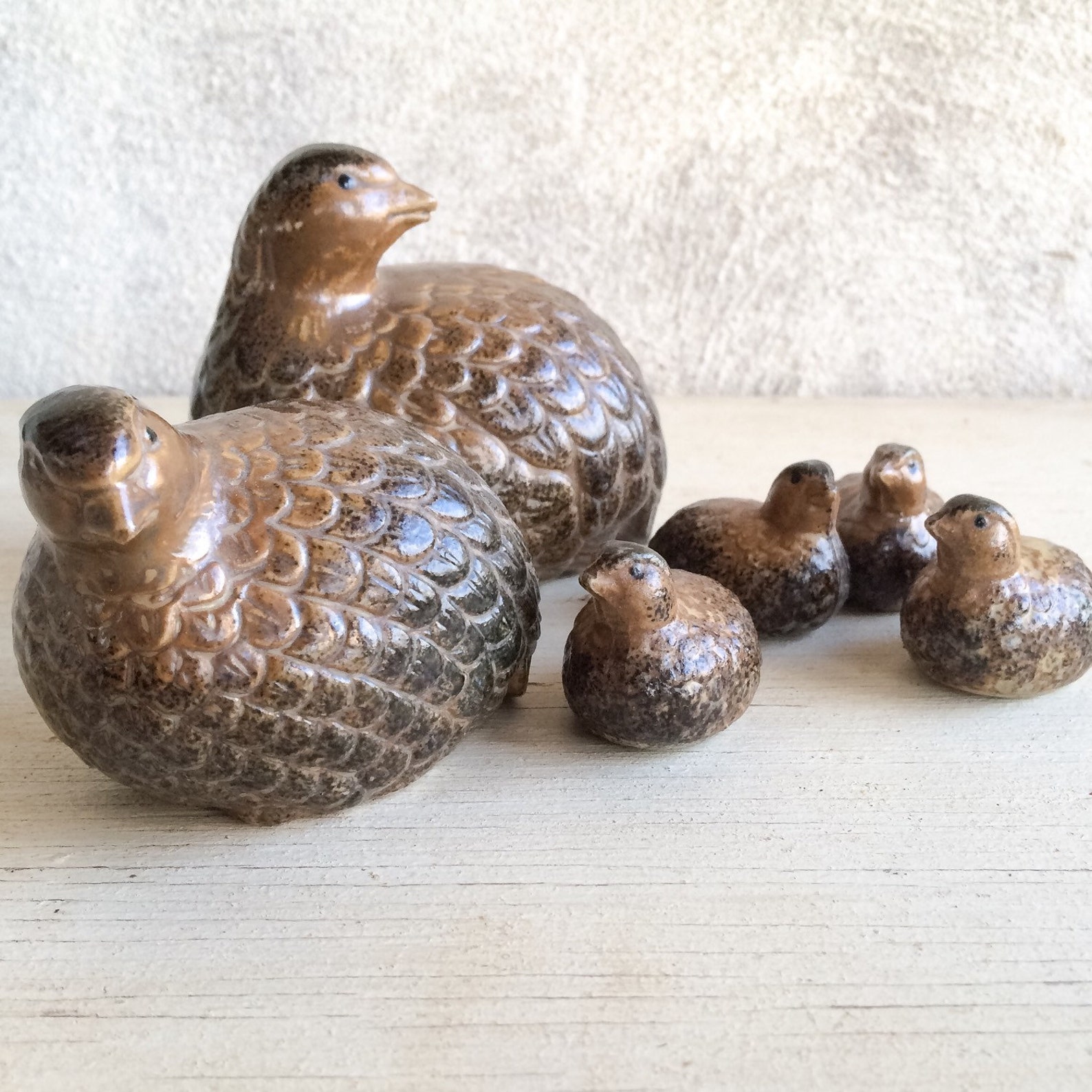 Set of six vintage Otagiri ceramic quail family figurines Etsy