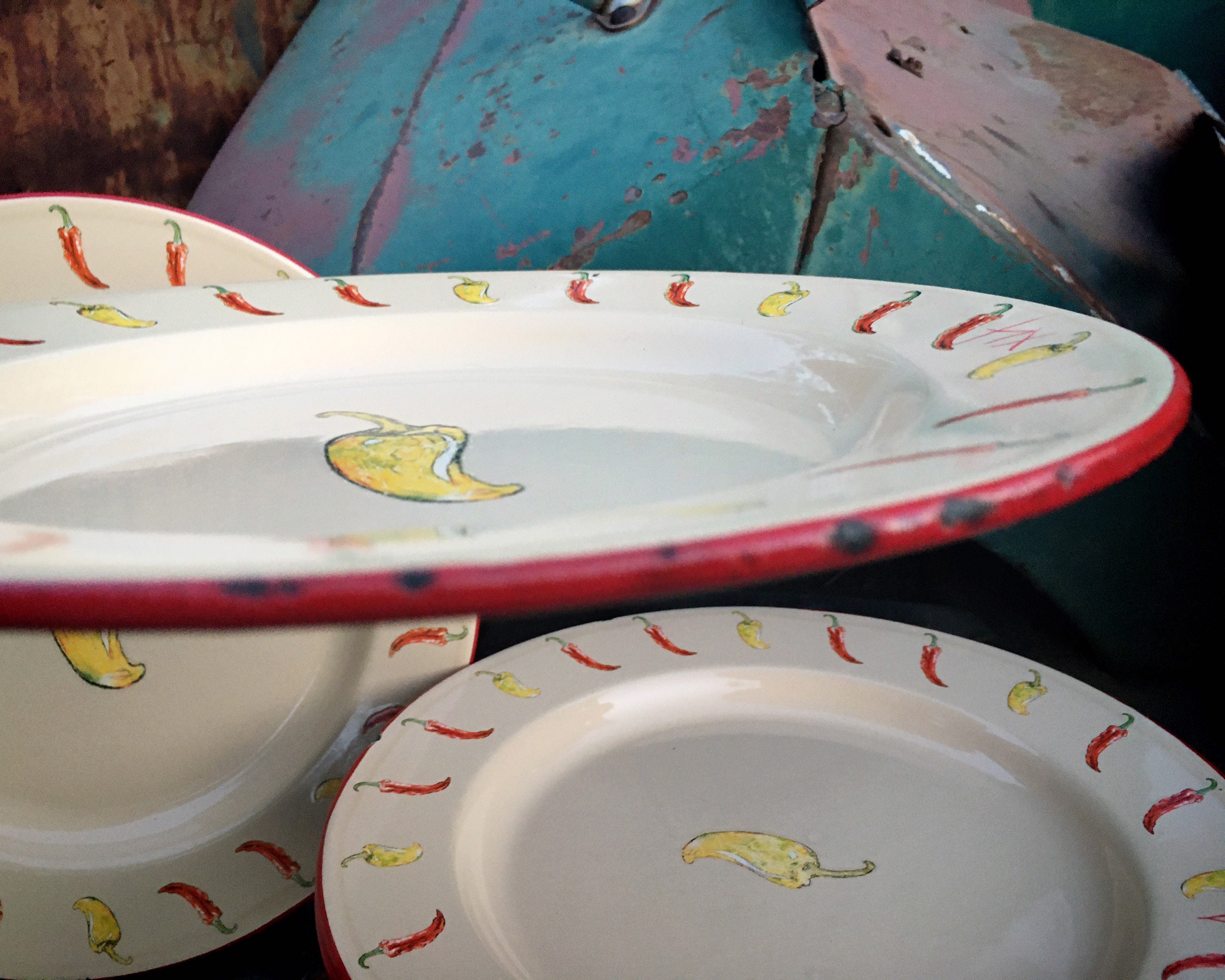 Vintage Enamelware Plate with Yellow Chile Peppers by Marble Canyon ...