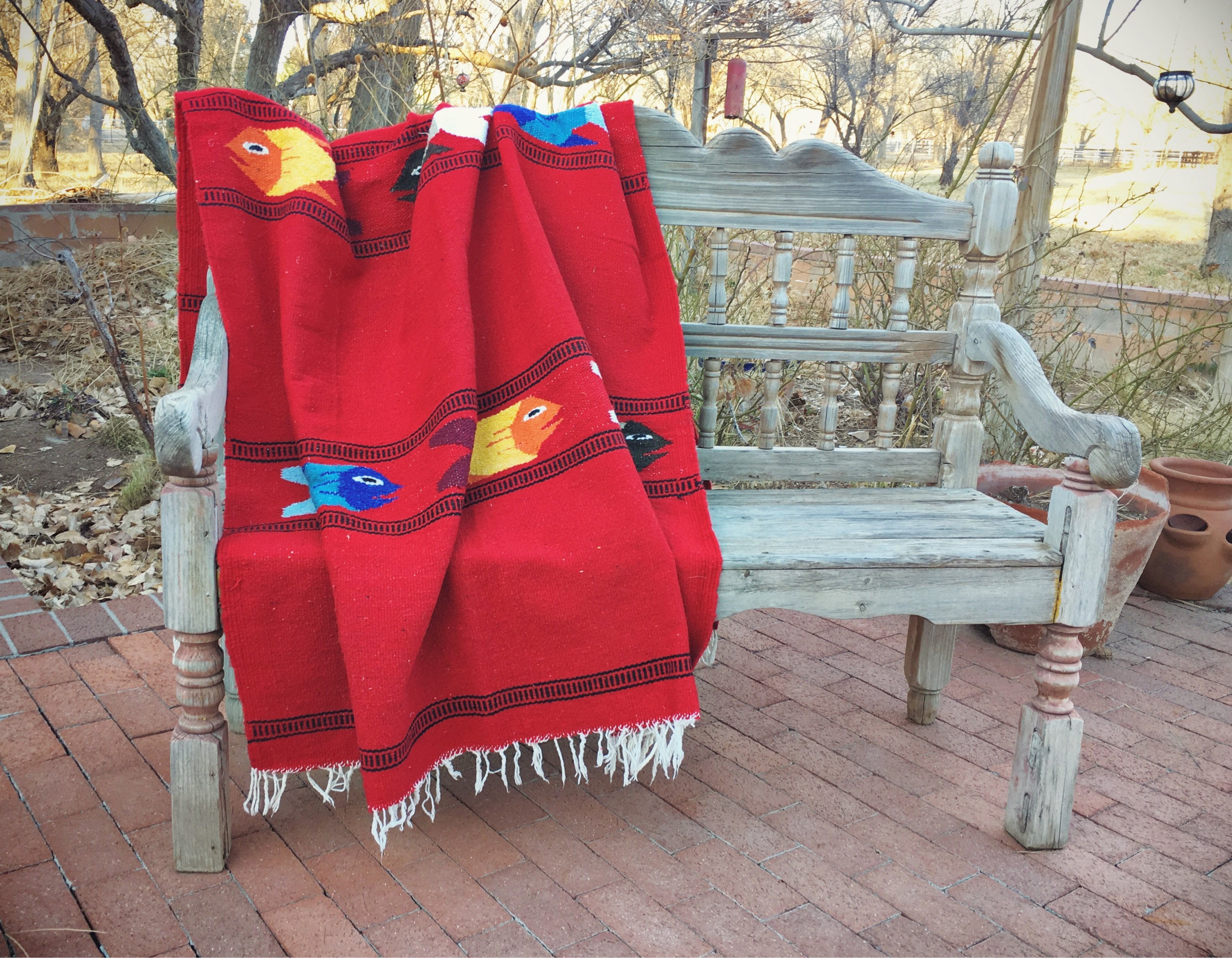 Vintage Woven Wall Hanging Red Zapotec Rug, Falsa Blanket, Red Mexican