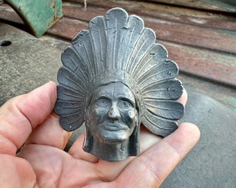Vintage Small Bronze Indian Chief Head Possibly Automobile Mascot, No Mounting Mechanism