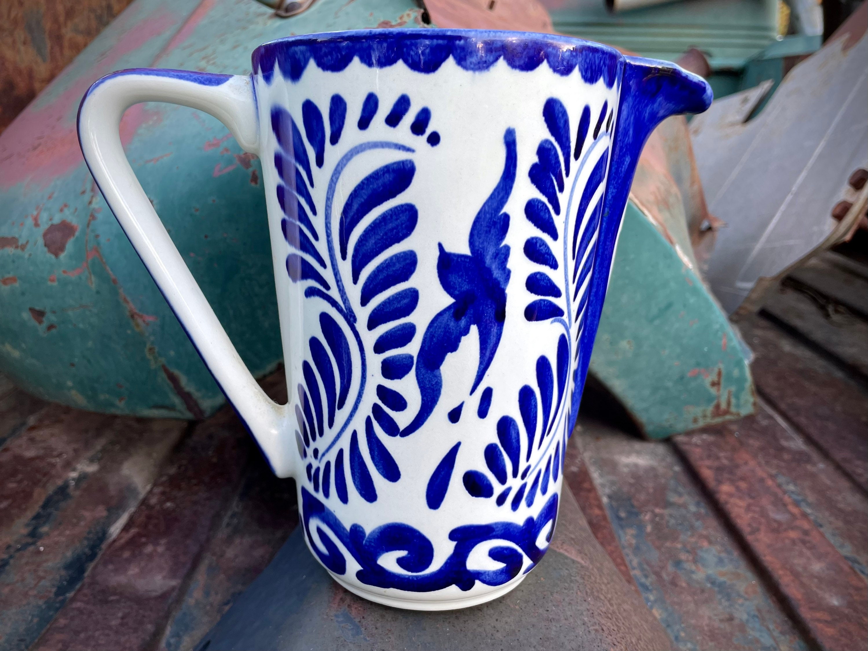 Creamer Pitcher 13.5 Oz Blue talavera foodsafe handpainted mexico