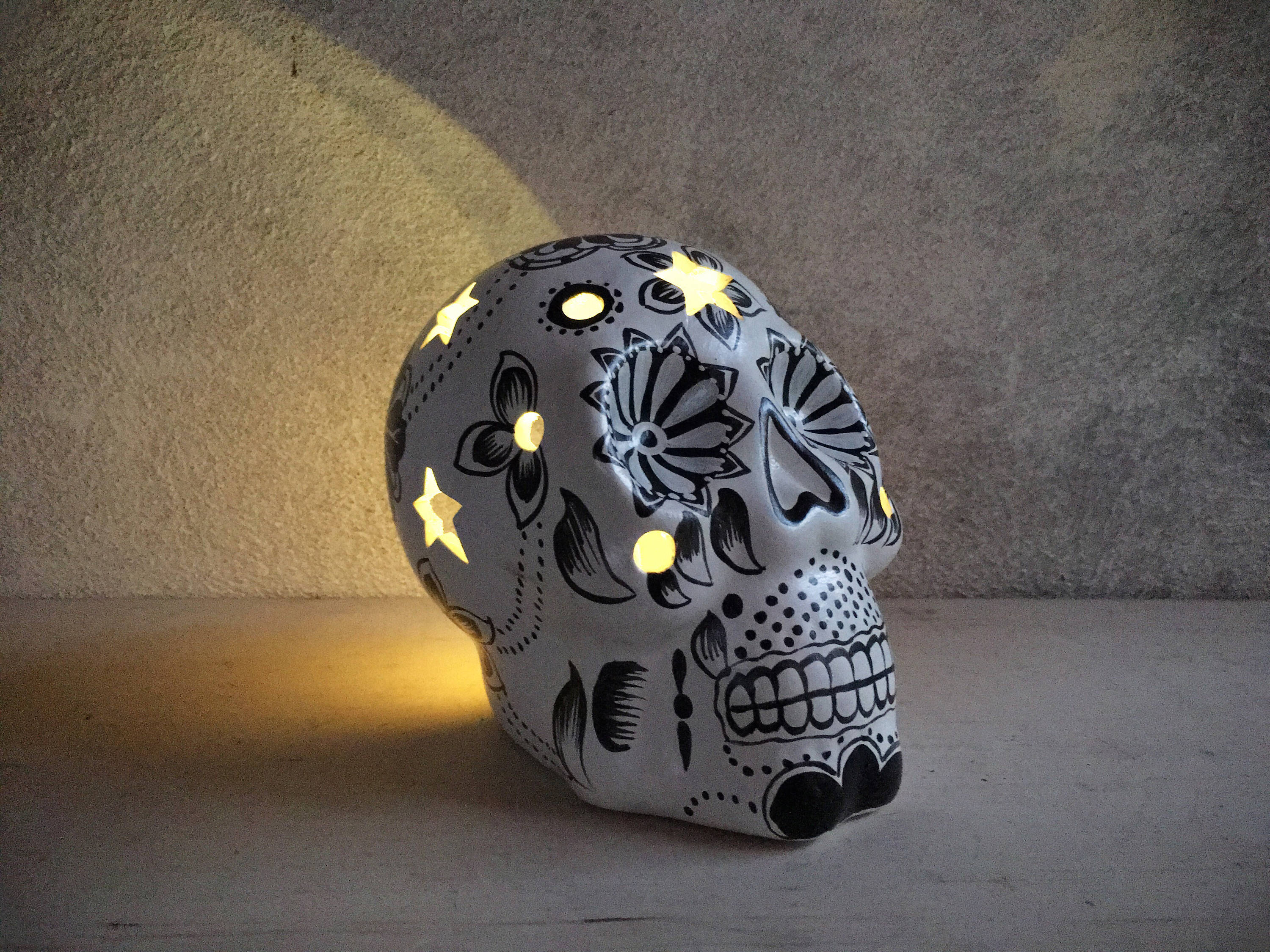 Vintage ceramic Mexican skull sculpture Day of the Dead folk art