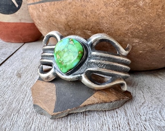 Navajo Chimney Butte Tufa Cast Sterling Silver Turquoise Cuff Bracelet Size 6.5