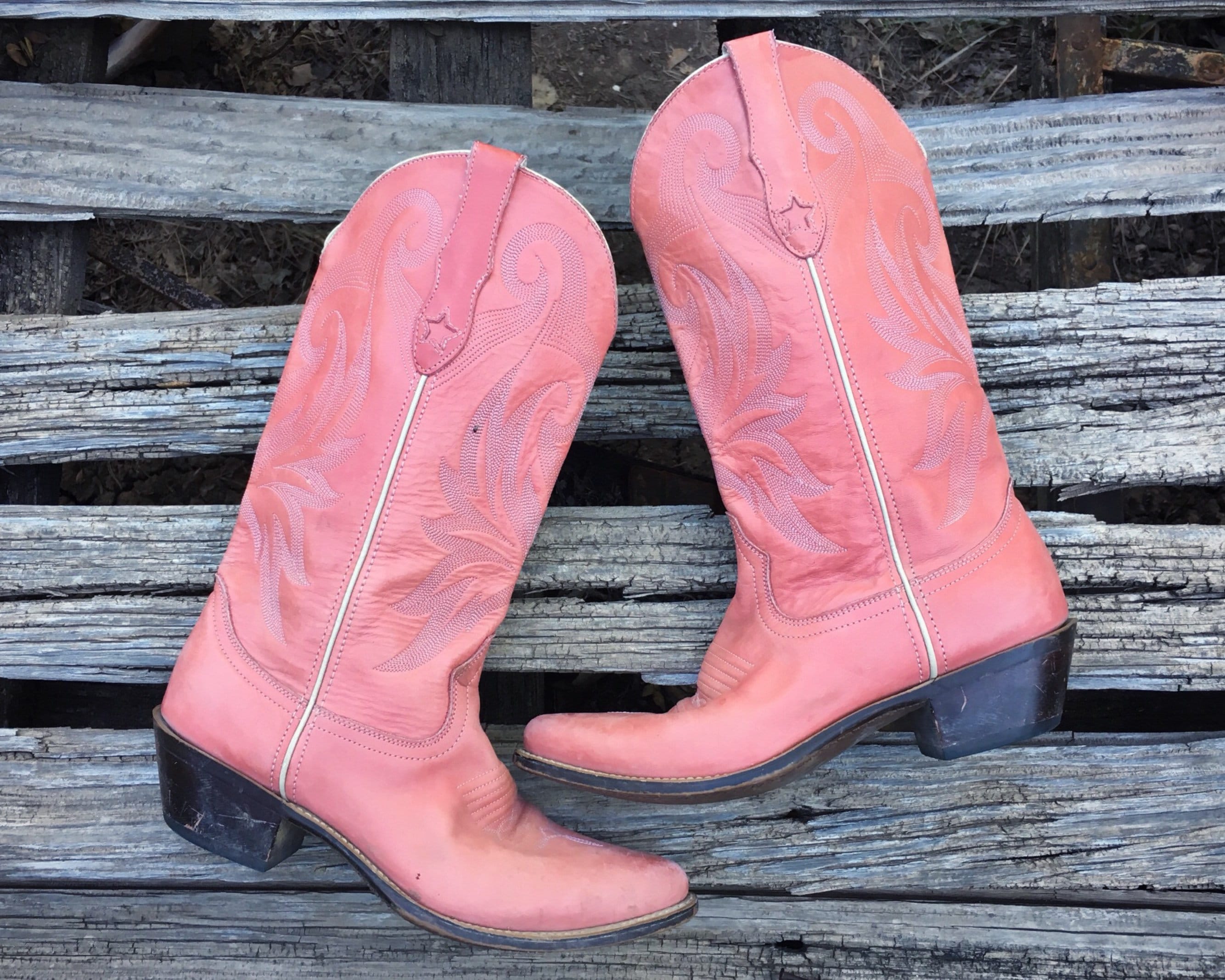 Vintage Distressed Pink Cowboy Boots for Women Size 7 M Western Fashion ...