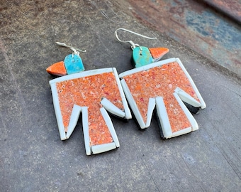 Kewa Torevia & Delbert Crespin Inlay Thunderbird Earrings, Depression Era Style