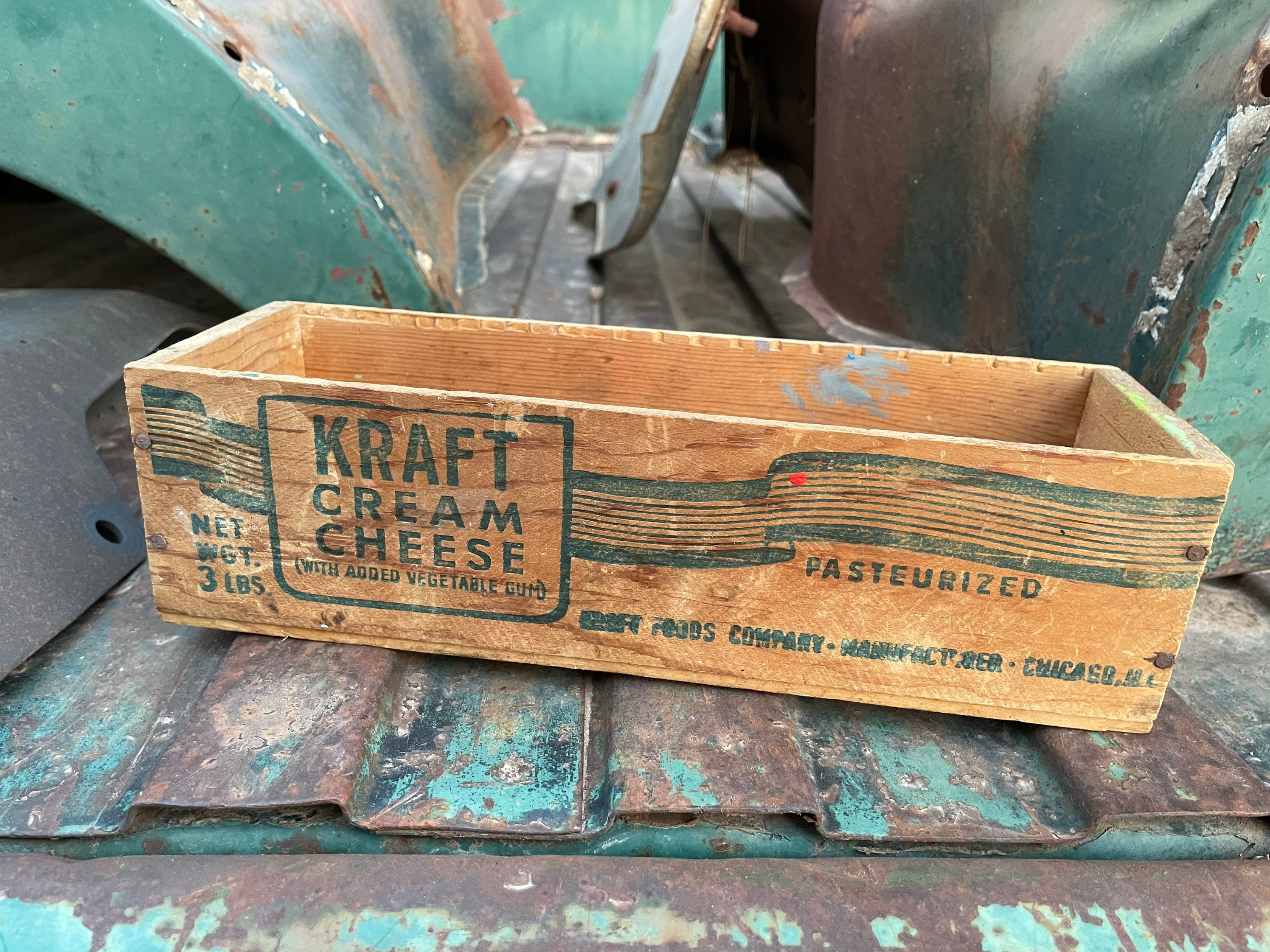1940s Small Wood Crate Kraft Cream Cheese, Vintage Box, Potted Plant