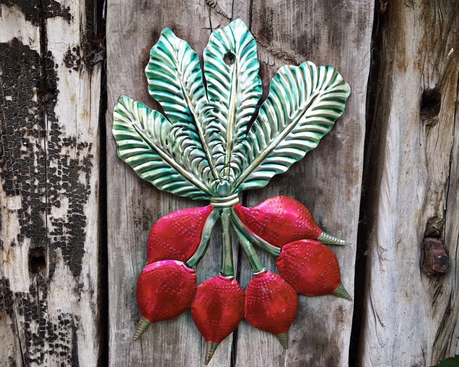 Mexican Tin Wall Hanging of Bunch of Radishes, Mexican Home