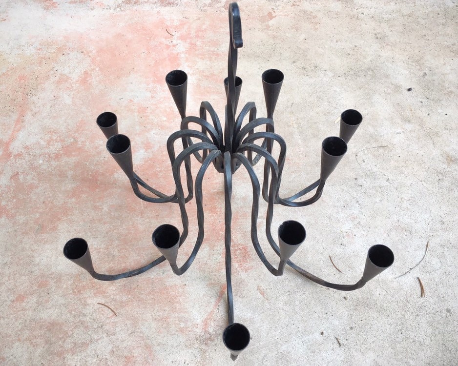 Danish Modern Style Black Wrought Iron Candleholder Hanging Candelabra