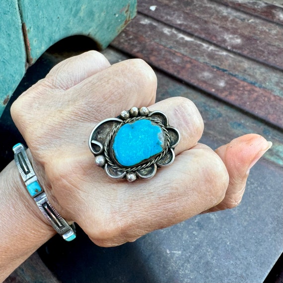 Vintage Blue Turquoise Navajo Ring Size 8 Traditional Navajo Native American Indian Jewelry Etsy
