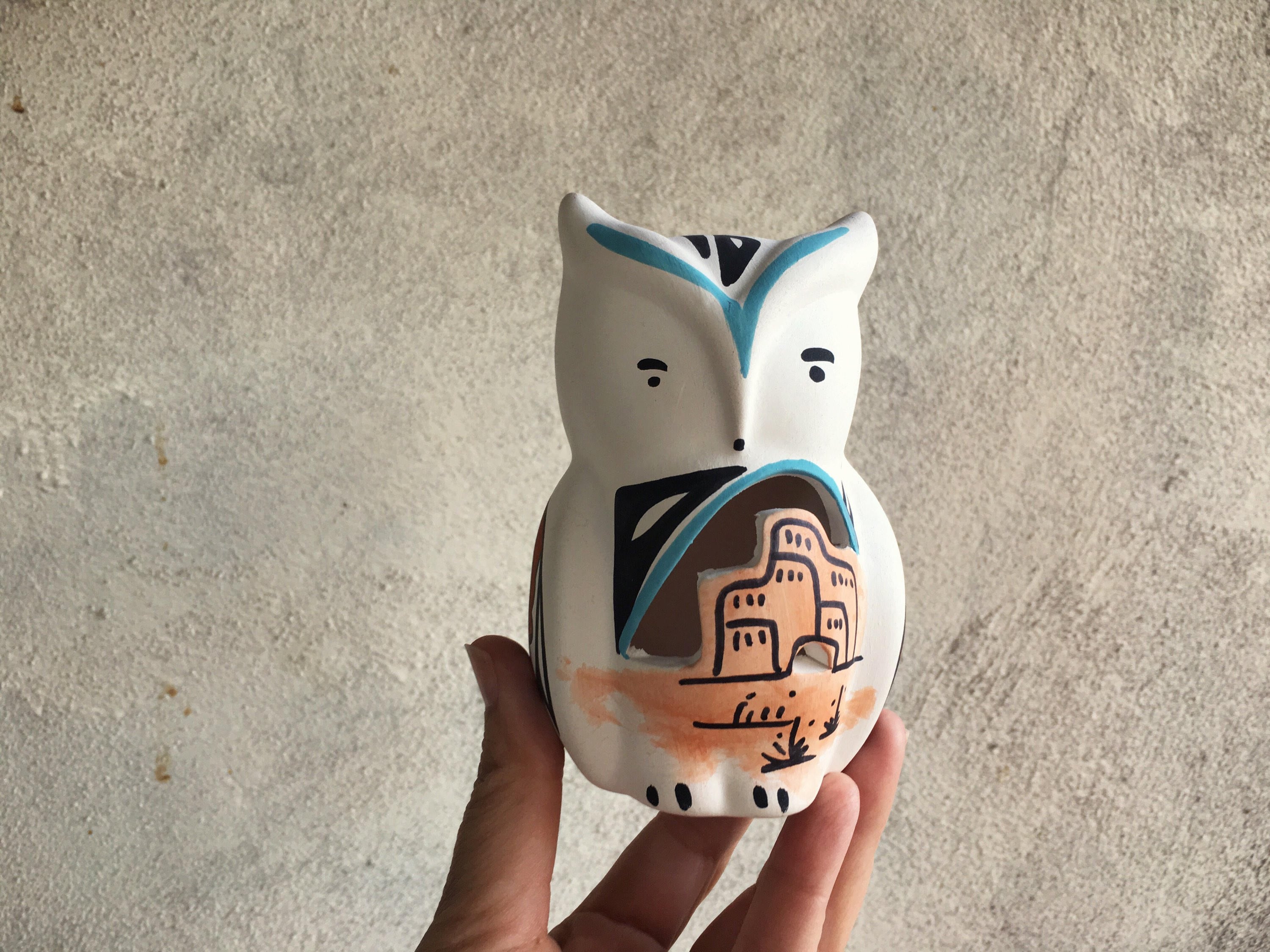 Signed Jemez Pottery Owl Figurine, Vintage Native American Indian Pottery