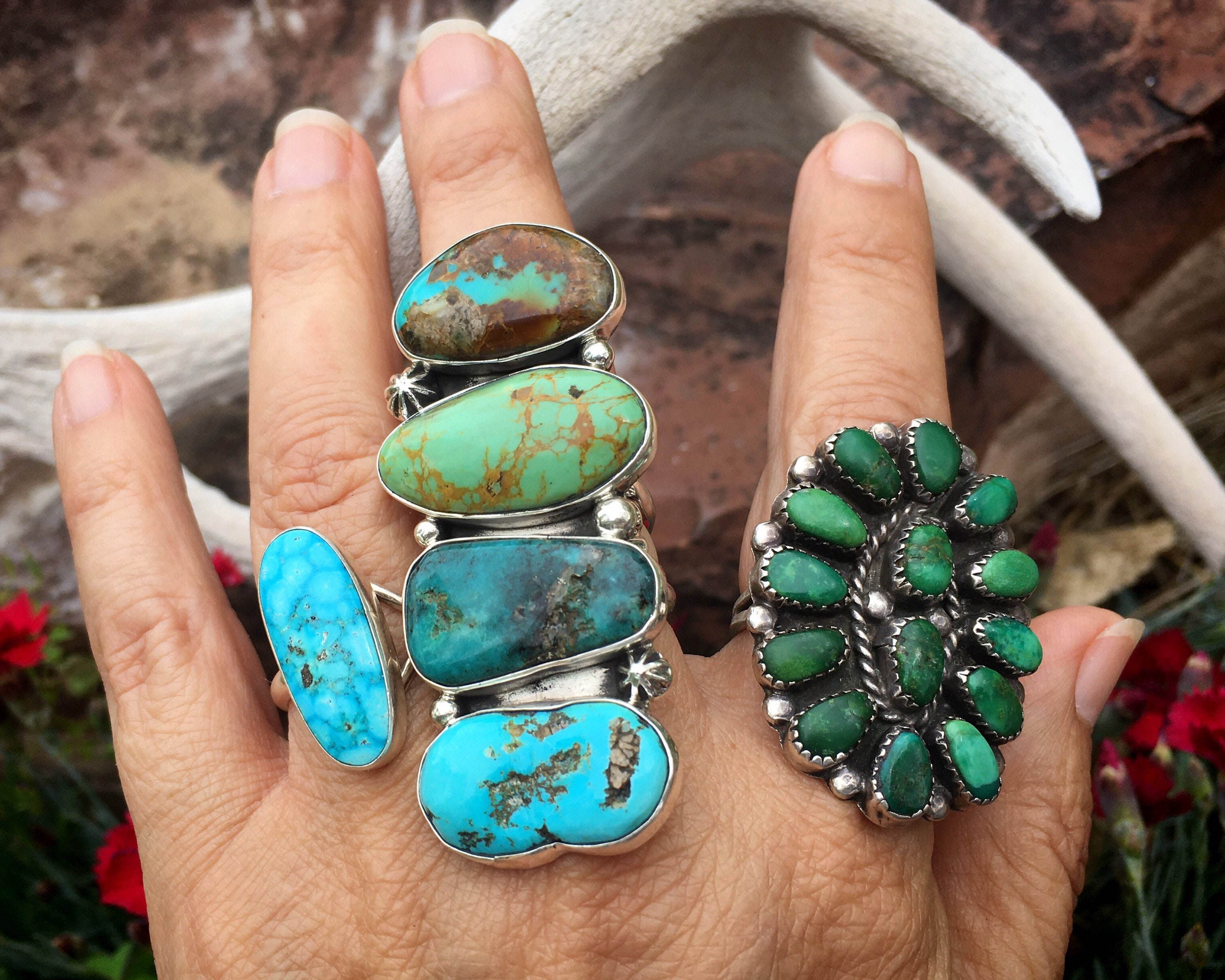 Huge 31g Turquoise Ring Size 8 (Adj) by Navajo Mary Jane Garcia, Native ...