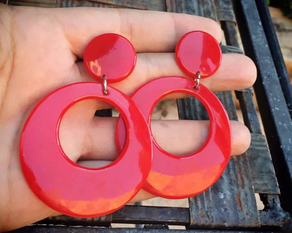 Red plastic earrings deals