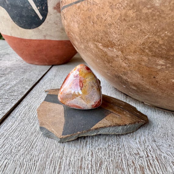 Simple Sterling Silver Agate Ring Approx Size 8, … - image 5