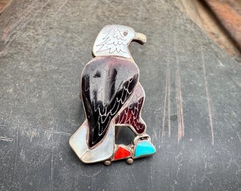 Zuni Eva Etsate Eagle Inlay Ring SZ 5.5, Turquoise Multi-Stone Native American Jewelry