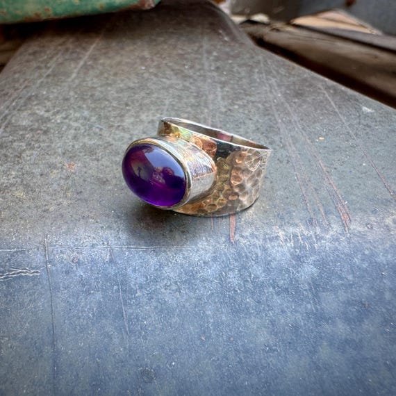 Hammered Sterling Silver Amethyst Ring Approx Siz… - image 7