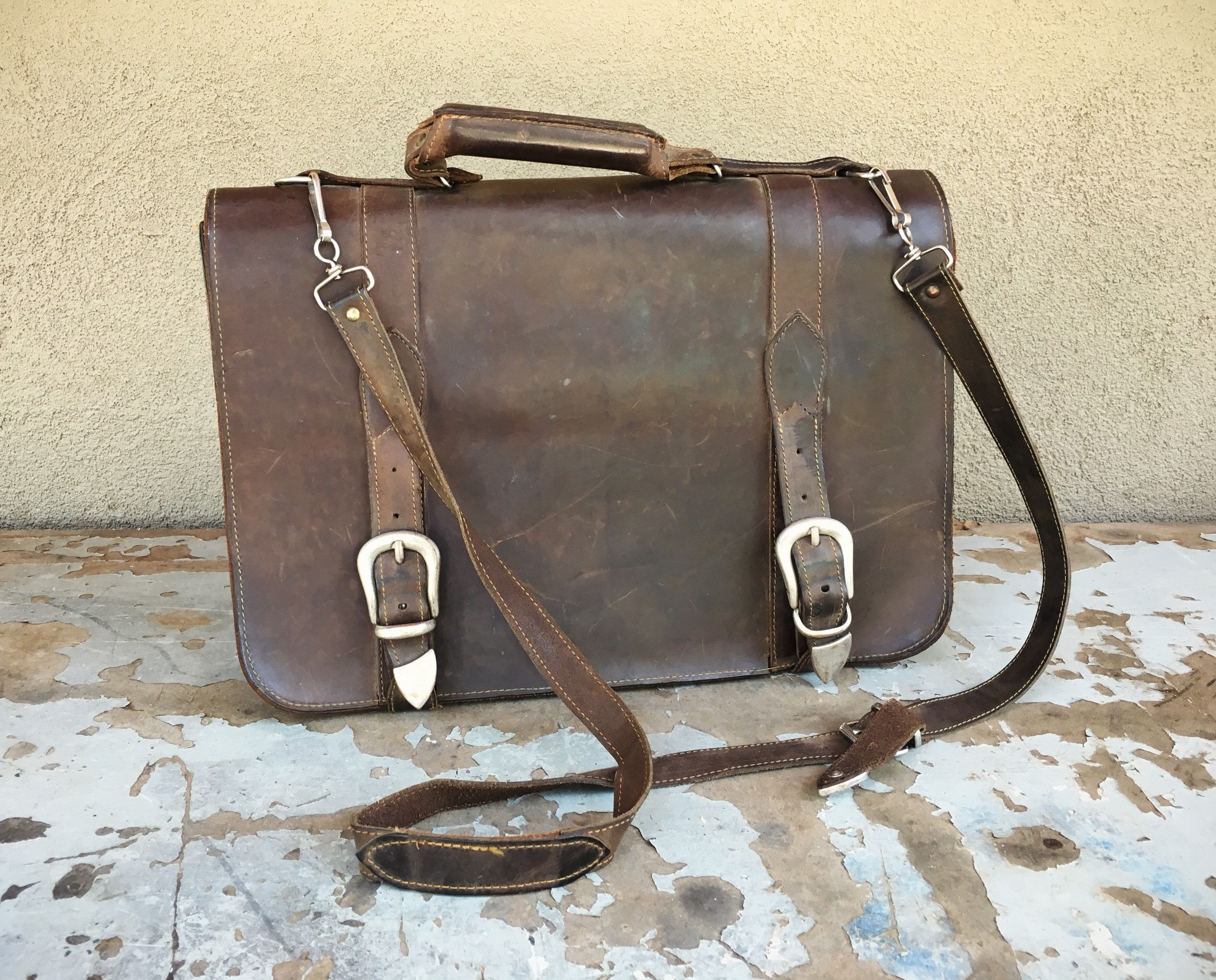 Vintage Brown Leather Messenger Bag for Men Shoulder Bag Distressed ...