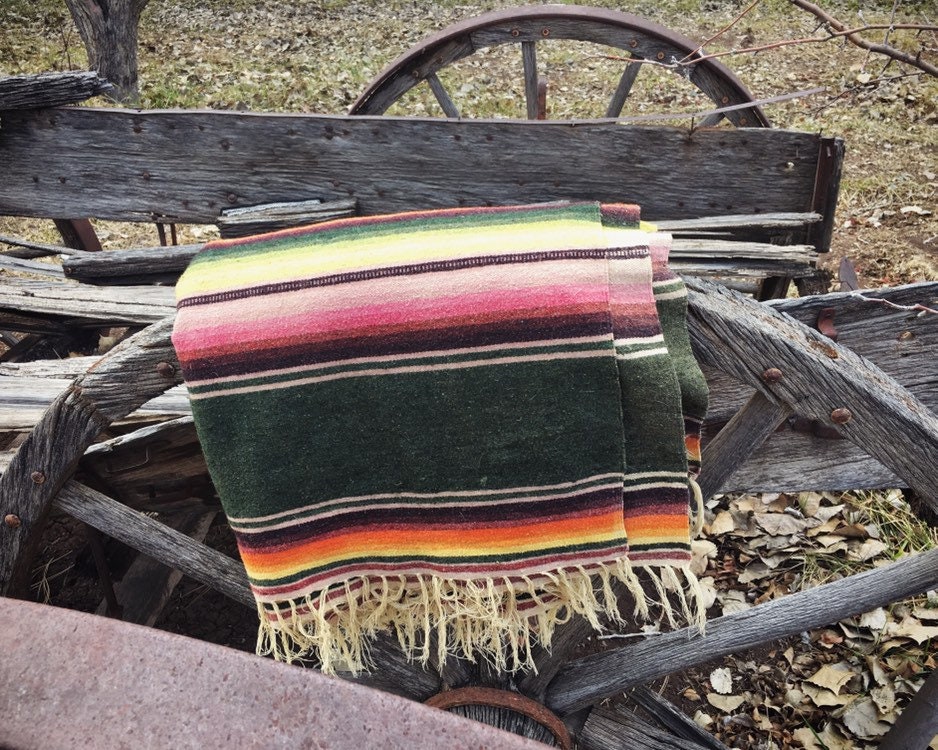 Large 5 x 7 Vintage Mexican Serape Blanket Washed Colors, Mexican