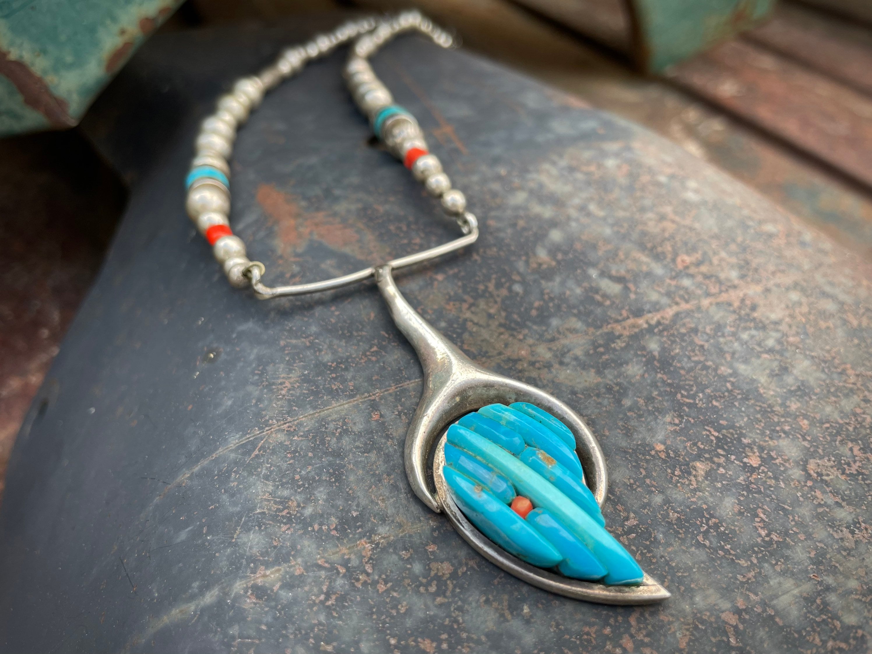 Navajo Pete Sierra Cornrow Inlay Turquoise Pendant Necklace for