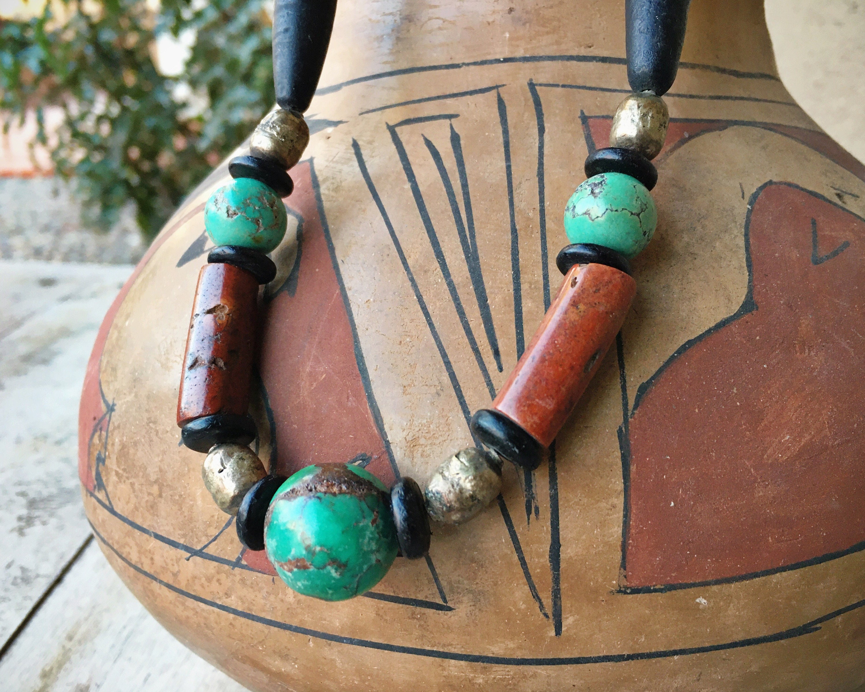 Incredible Vintage Navajo Pipestone Native American Turquoise Necklace Incredible Vintage Navajo Pipestone Native American Turquoise Necklace