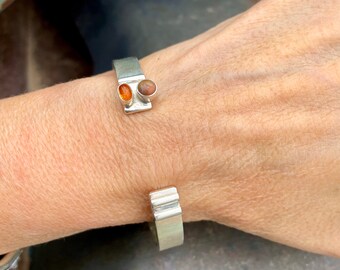 Lilly Barrack Sterling Silver Opal Open Cuff Approx 6.5", Modernist Bracelet, Estate Jewelry