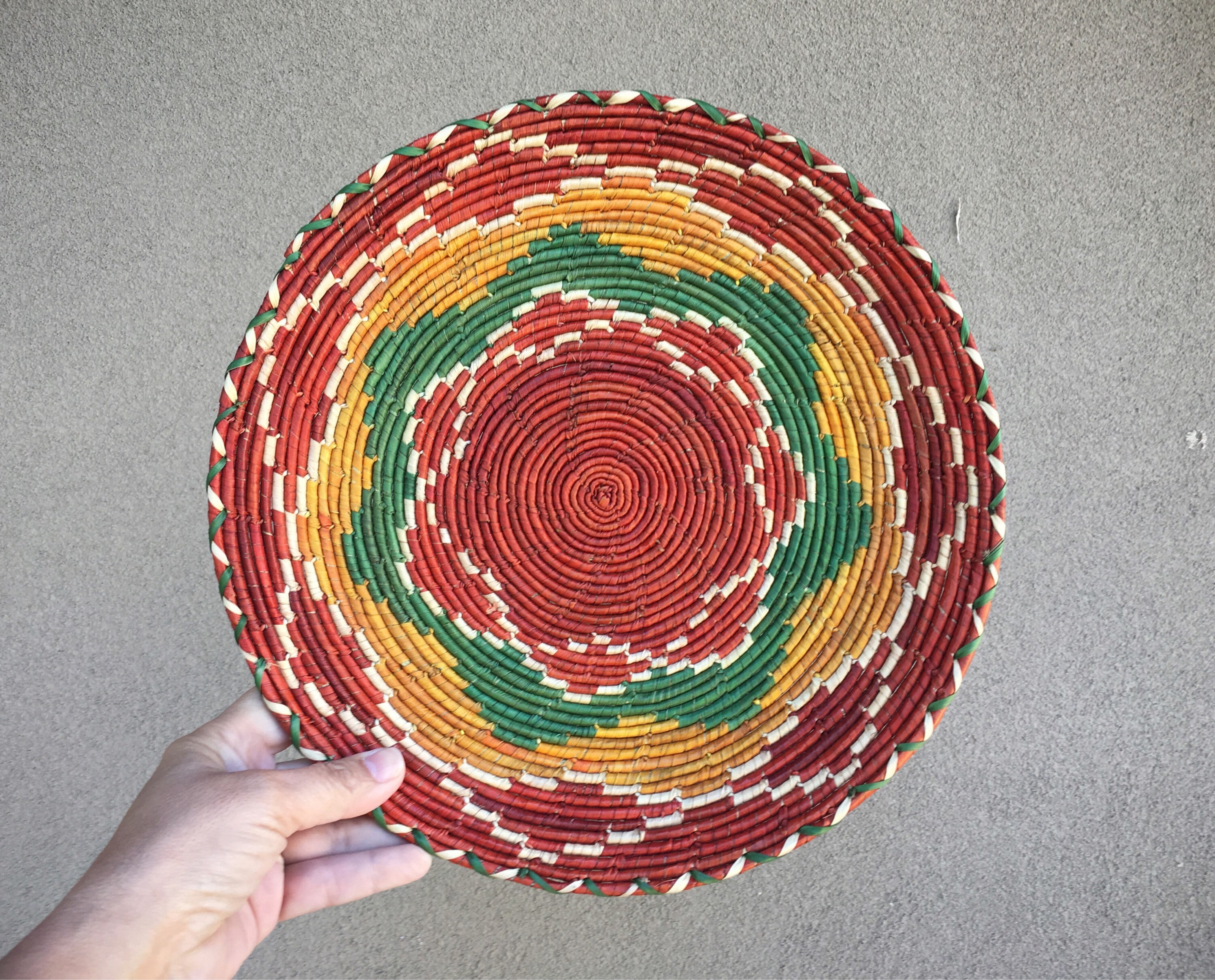 Flat Woven Basket Plate Bohemian Decor, Southwestern Decor, Coiled